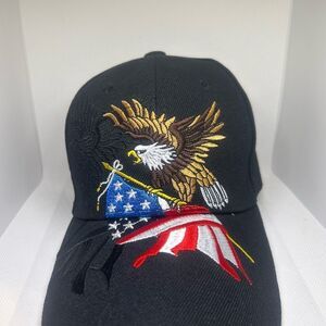 Black Eagle & American Flag Embroidered Baseball Cap